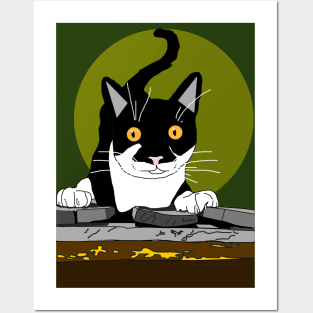 Cute Tuxedo Cat is up to mischief  Copyright TeAnne Posters and Art